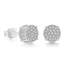 Clear Cubic Zirconia & Silver-Plated Round Pavé Stud Earrings