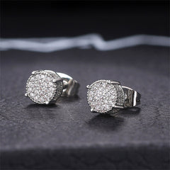 Clear Cubic Zirconia & Silver-Plated Round Pavé Stud Earrings