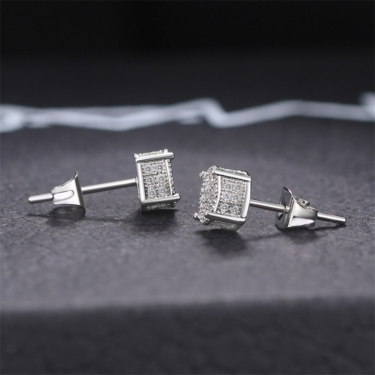 Clear Cubic Zirconia & Silver-Plated Round Pavé Stud Earrings