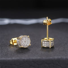 Clear Cubic Zirconia Two-Tone Round Stud Earrings