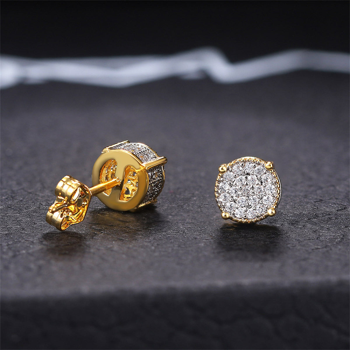 Clear Cubic Zirconia Two-Tone Round Stud Earrings