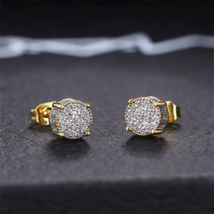 Clear Cubic Zirconia Two-Tone Round Stud Earrings