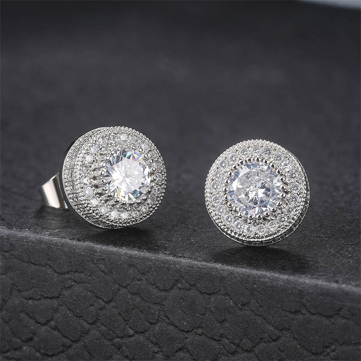 Clear Cubic Zirconia & Crystal Halo Round Stud Earrings