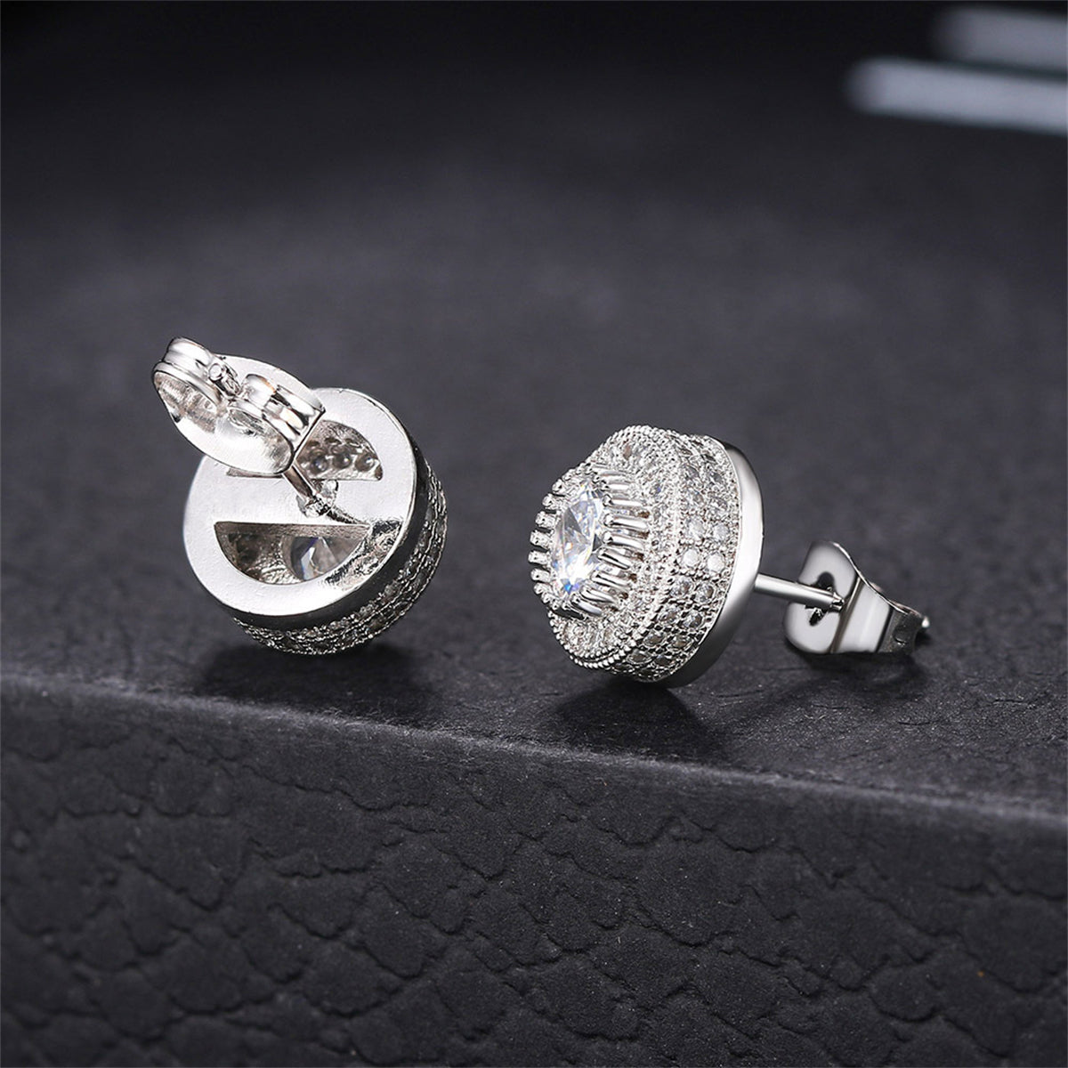 Clear Cubic Zirconia & Crystal Halo Round Stud Earrings