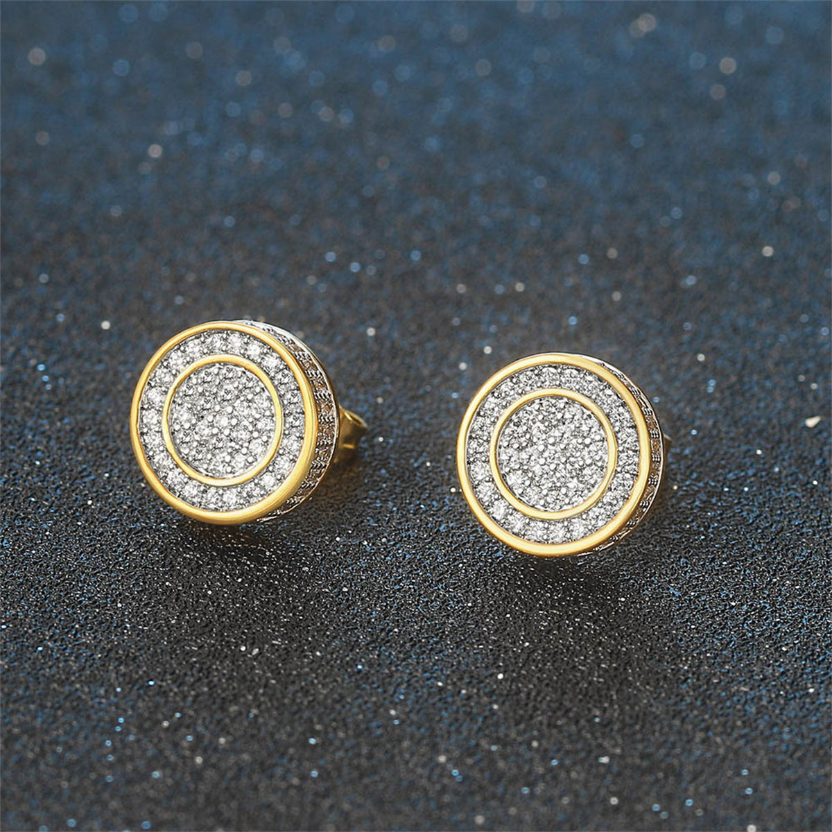 Clear Cubic Zirconia Two-Tone Round Stud Earrings