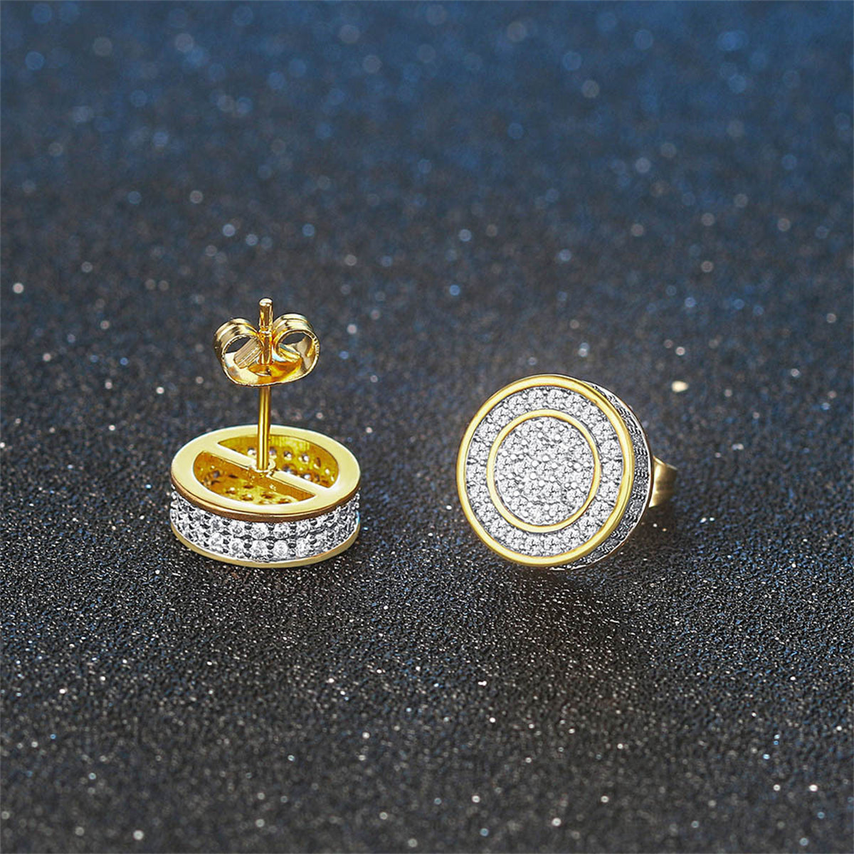 Clear Cubic Zirconia Two-Tone Round Stud Earrings