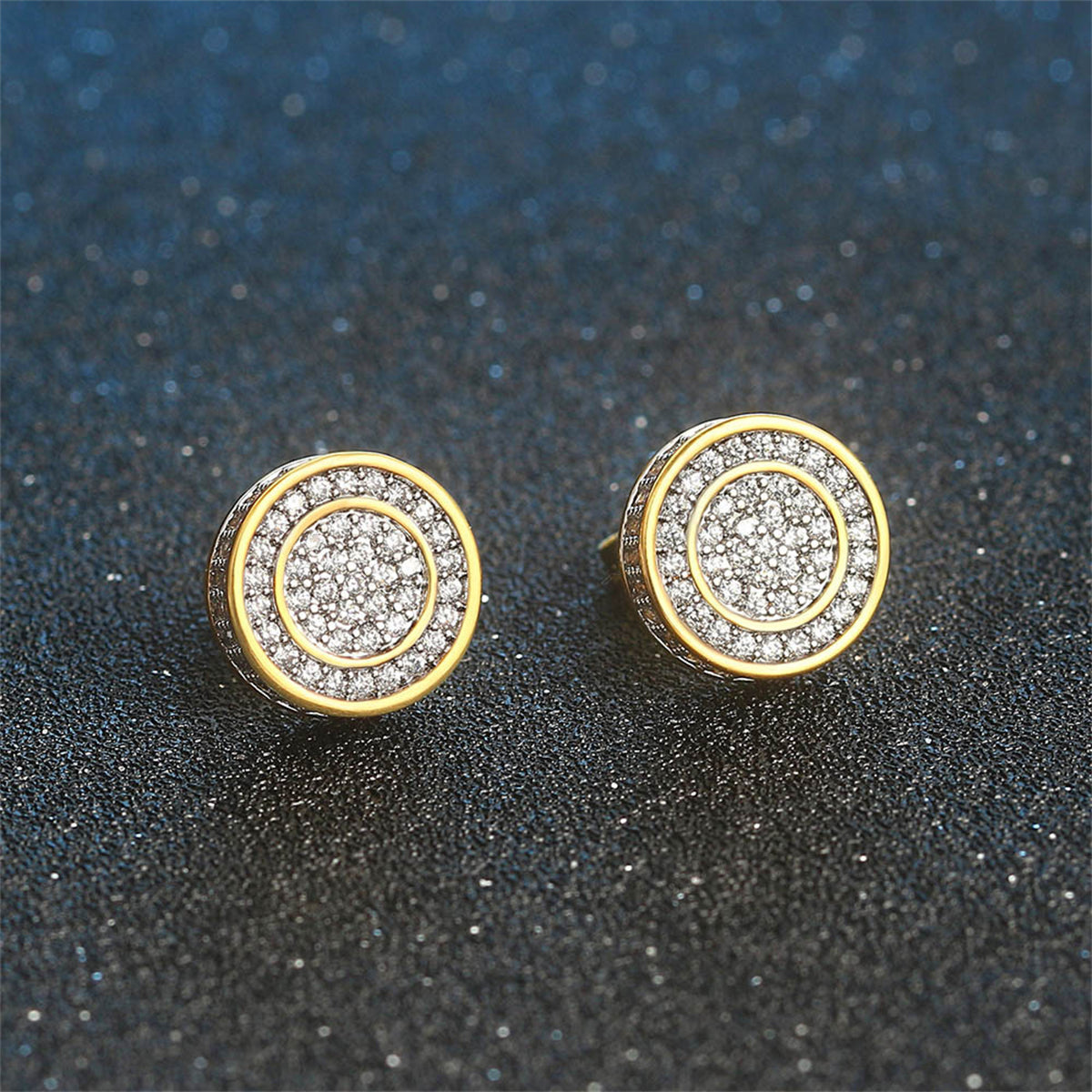 Clear Cubic Zirconia Two-Tone Round Stud Earrings