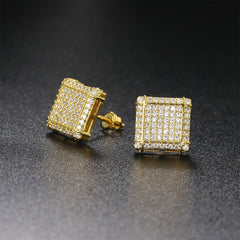 Cubic Zirconia & 18K Gold-Plated Square Stud Earrings