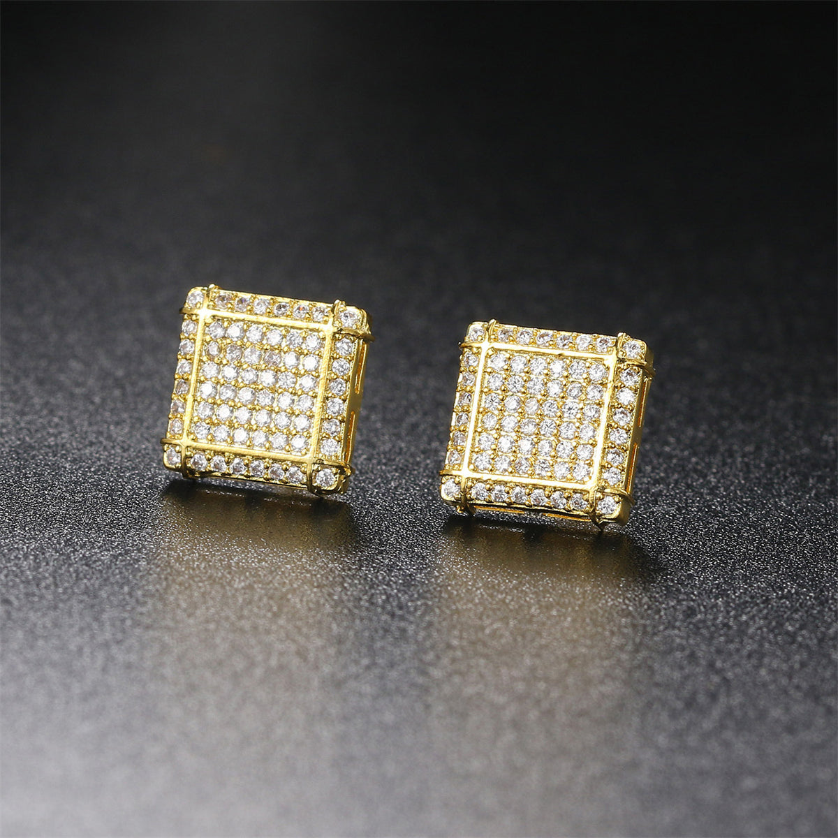 Cubic Zirconia & 18K Gold-Plated Square Stud Earrings