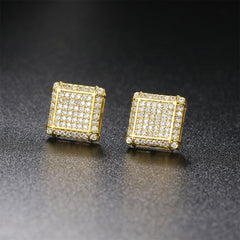 Cubic Zirconia & 18K Gold-Plated Square Stud Earrings