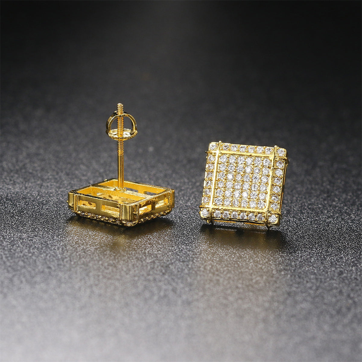 Cubic Zirconia & 18K Gold-Plated Square Stud Earrings