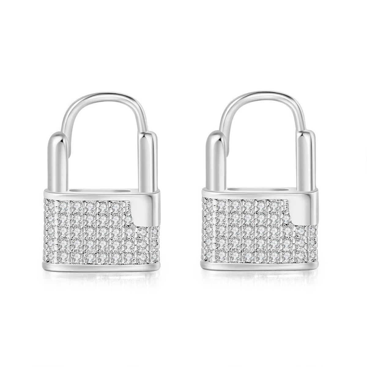 Cubic Zirconia & Silver-Plated Lock Huggie Earrings