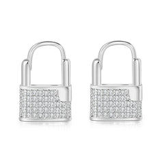 Cubic Zirconia & Silver-Plated Lock Huggie Earrings