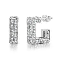 Cubic Zirconia & Silver-Plated Square Huggie Earrings