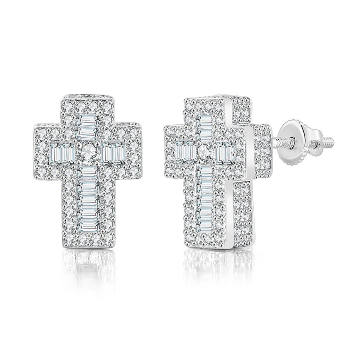 Crystal & Cubic Zirconia Silver-Plated Cross Stud Earrings