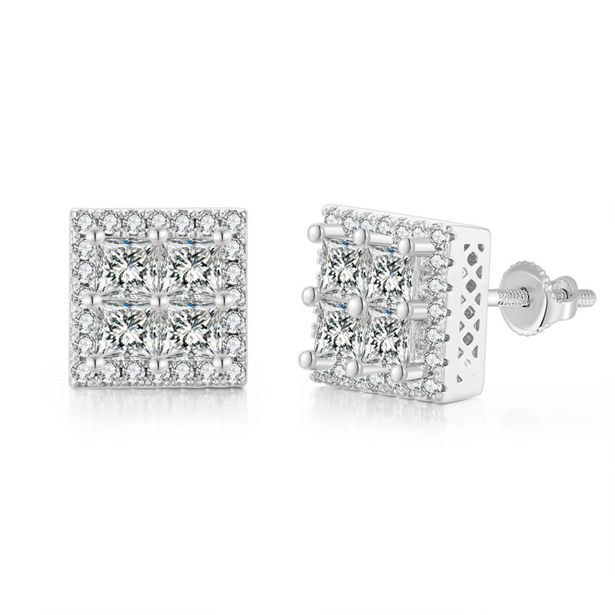 Crystal & Cubic Zirconia Silver-Plated Square Stud Earrings