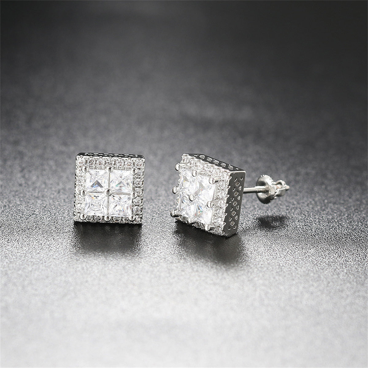 Crystal & Cubic Zirconia Silver-Plated Square Stud Earrings