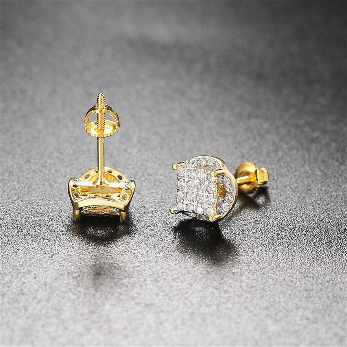 Cubic Zirconia & Two-Tone Parted Round Stud Earrings