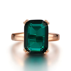 Green Crystal & 18K Rose Gold-Plated Emerald-Cut Ring