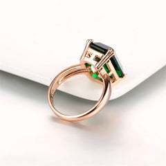 Green Crystal & 18K Rose Gold-Plated Emerald-Cut Ring