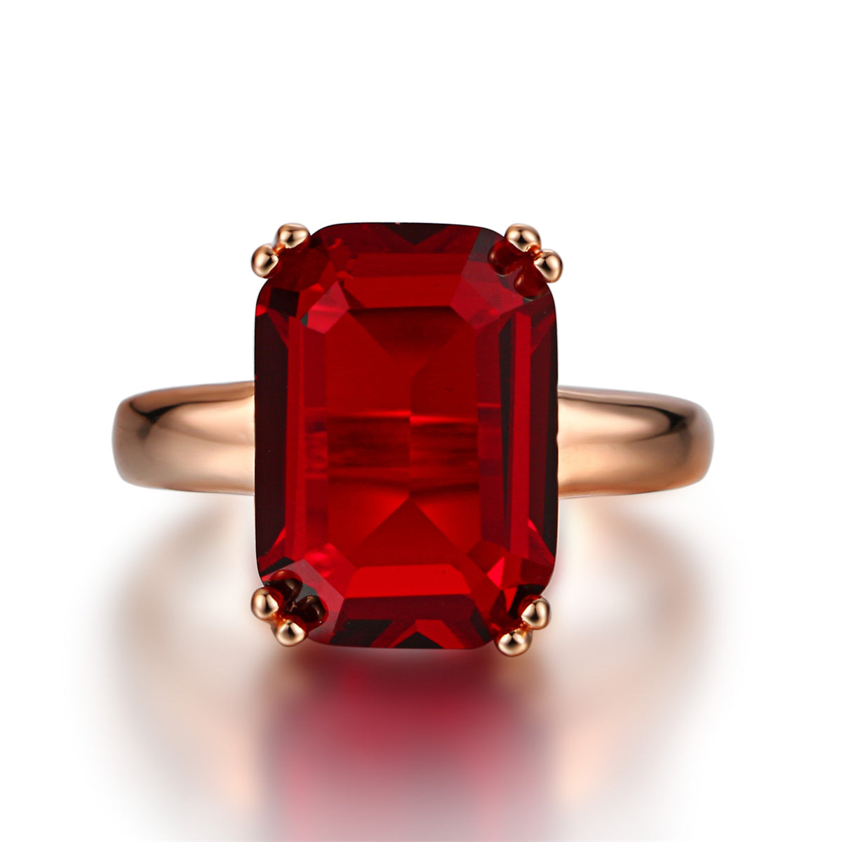 Red Crystal & 18K Rose Gold-Plated Emerald-Cut Ring