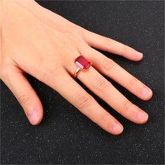 Red Crystal & 18K Rose Gold-Plated Emerald-Cut Ring