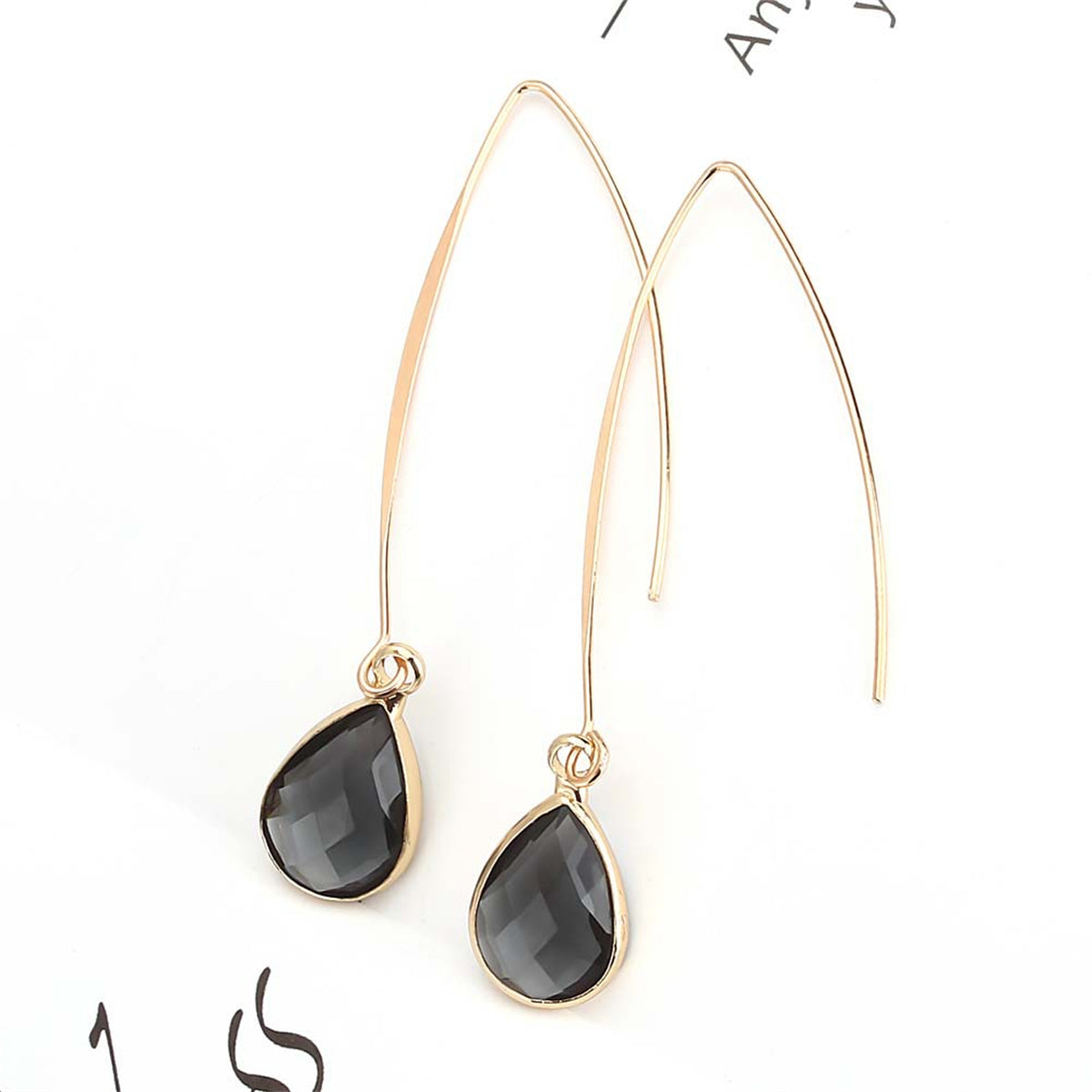 Black Crystal & 18K Gold-Plated Threader Earrings