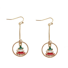 Red Enamel & 18K Gold-Plated Christmas Tree Circle Drop Earrings