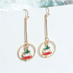 Red Enamel & 18K Gold-Plated Christmas Tree Circle Drop Earrings