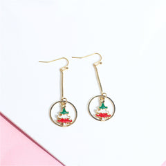 Red Enamel & 18K Gold-Plated Christmas Tree Circle Drop Earrings