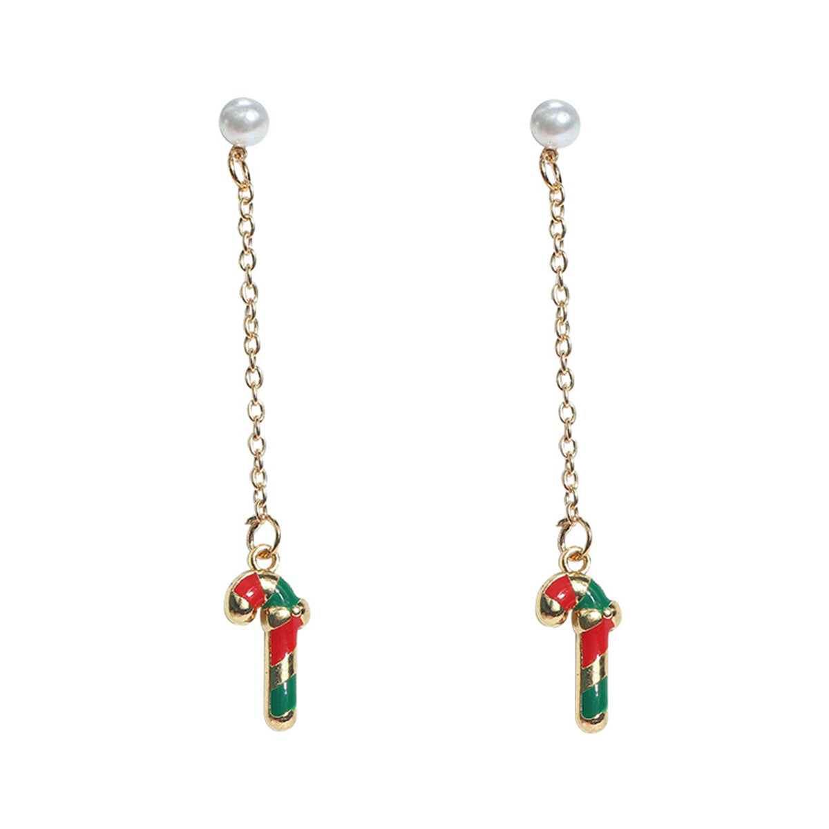 Pearl & Enamel 18K Gold-Plated Candy Cane Drop Earrings