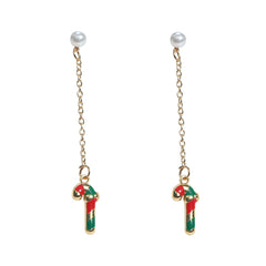 Pearl & Enamel 18K Gold-Plated Candy Cane Drop Earrings