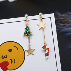 Green Enamel & 18K Gold-Plated Star Christmas Tree Candy Cane Mismatch Drop Earrings