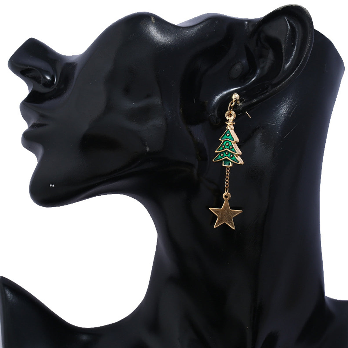 Green Enamel & 18K Gold-Plated Star Christmas Tree Candy Cane Mismatch Drop Earrings