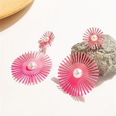 Pink Enamel & Pearl Abstract Botanical Drop Earrings