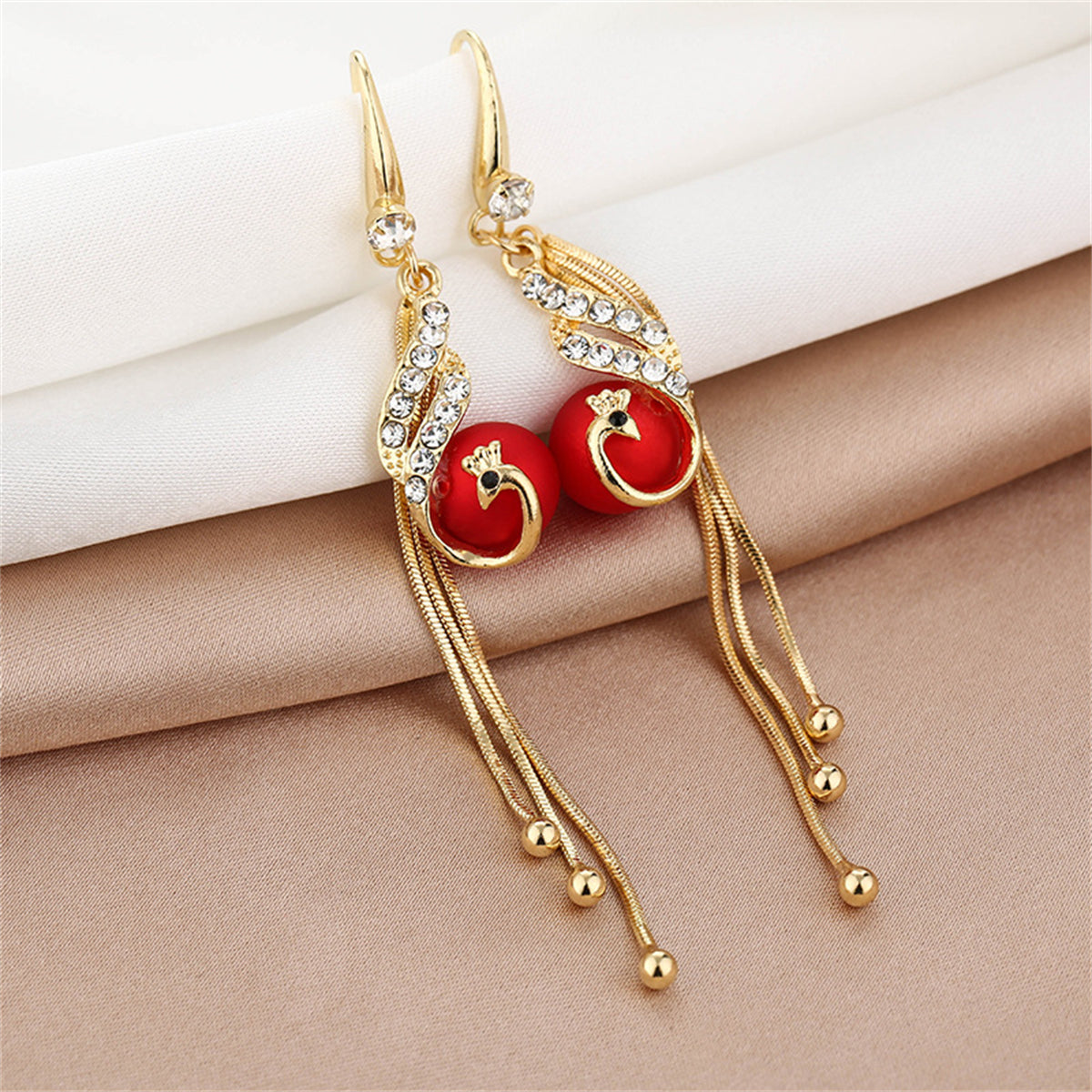 Red Resin & Cubic Zirconia 18K Gold-Plated Phoenix Drop Earrings