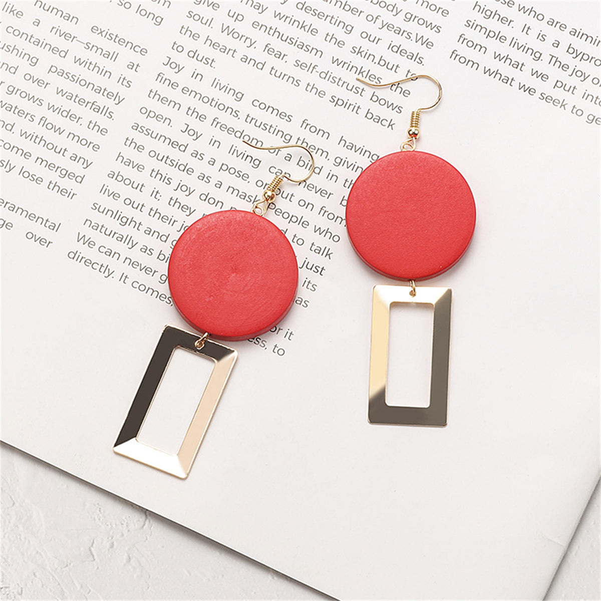 Red Wood & 18K Gold-Plated Open Rectangle Drop Earrings