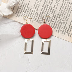 Red Wood & 18K Gold-Plated Open Rectangle Drop Earrings