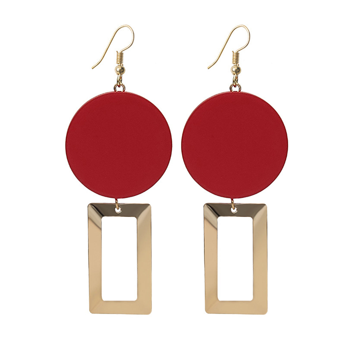 Red Wood & 18K Gold-Plated Open Rectangle Drop Earrings