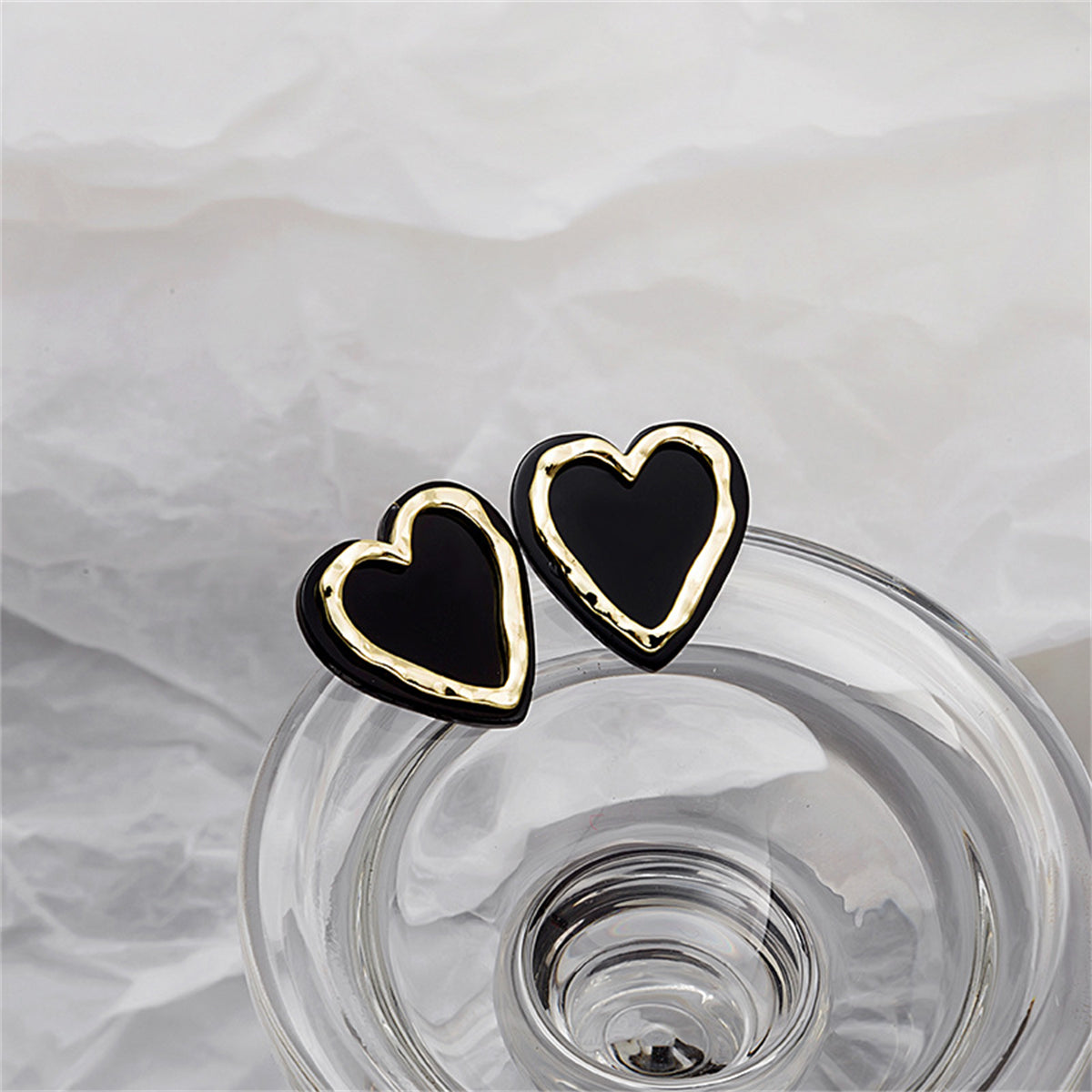 Black Acrylic & 18K Gold-Plated Heart Stud Earrings