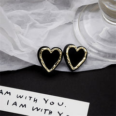 Black Acrylic & 18K Gold-Plated Heart Stud Earrings