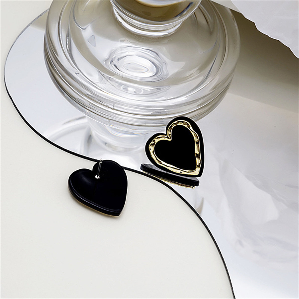 Black Acrylic & 18K Gold-Plated Heart Stud Earrings