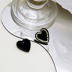 Black Acrylic & 18K Gold-Plated Heart Stud Earrings