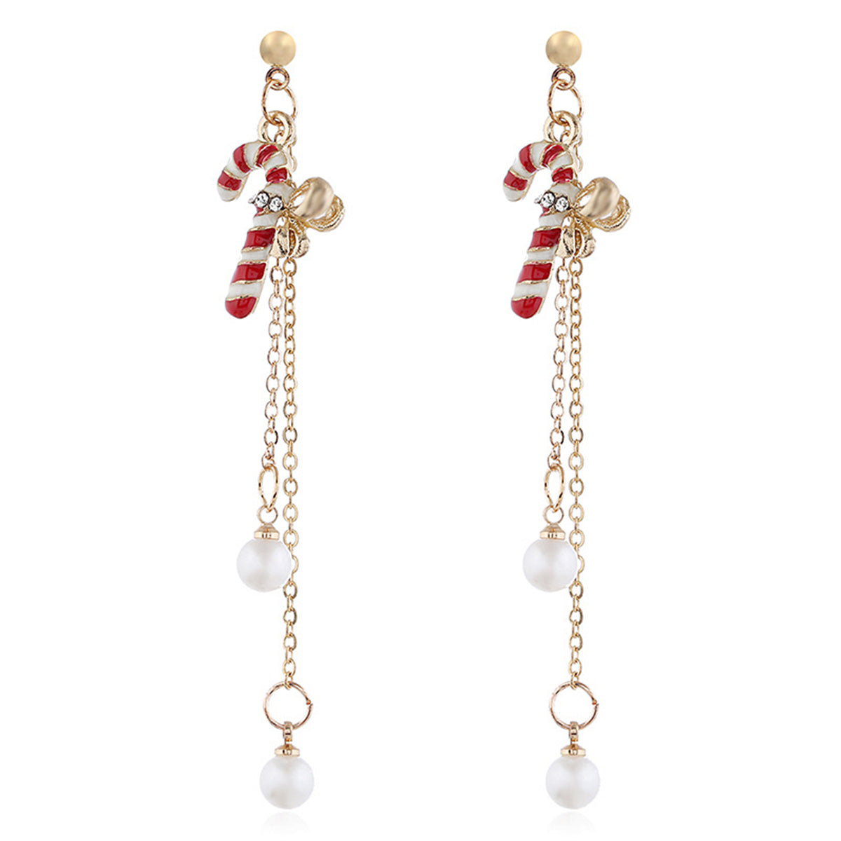 Cubic Zirconia & Pearl Enamel 18K Gold-Plated Bells Drop Earrings