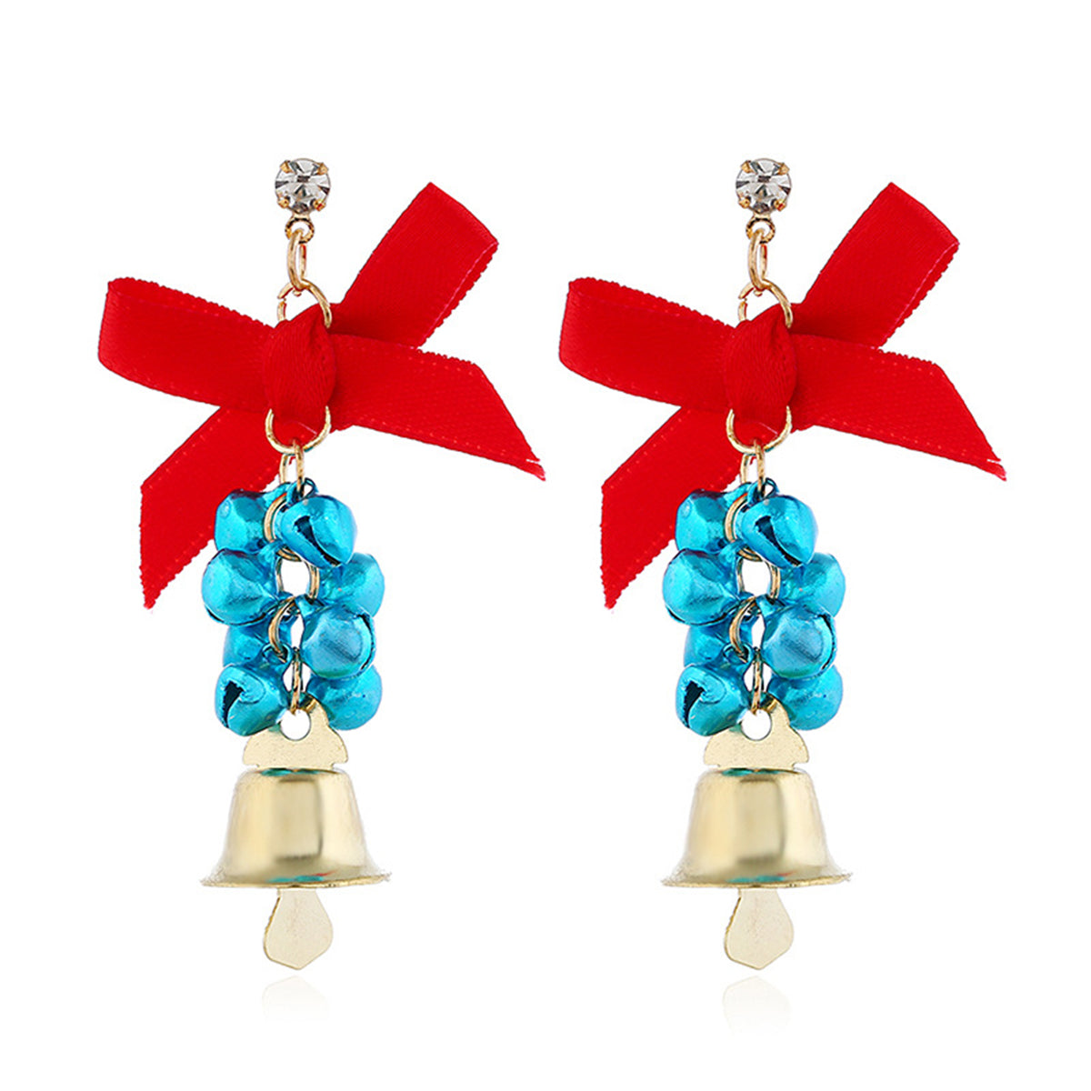 Cubic Zirconia & Blue Bow Bells Drop Earrings