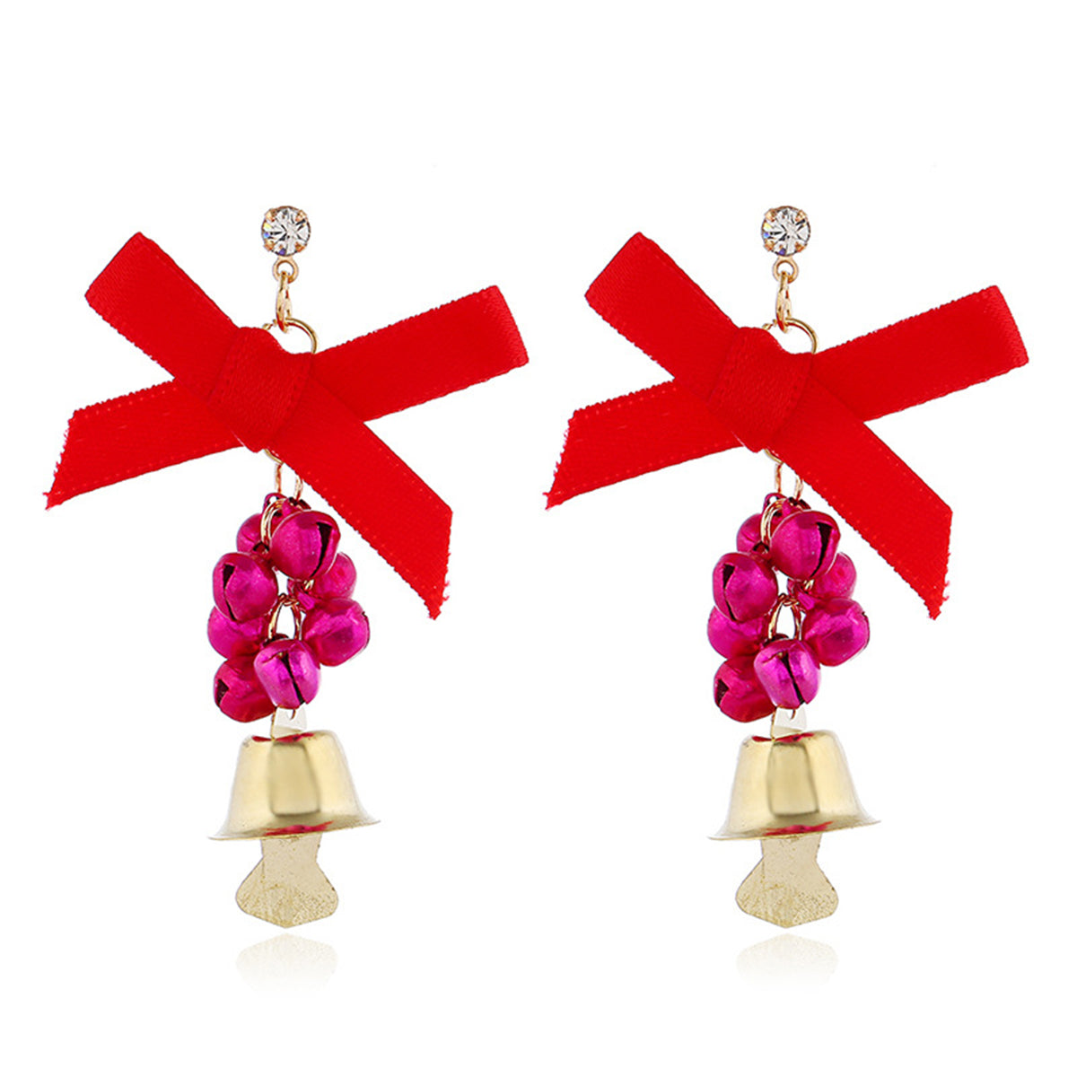 Red Enamel & Cubic Zirconia Bell Drop Earrings