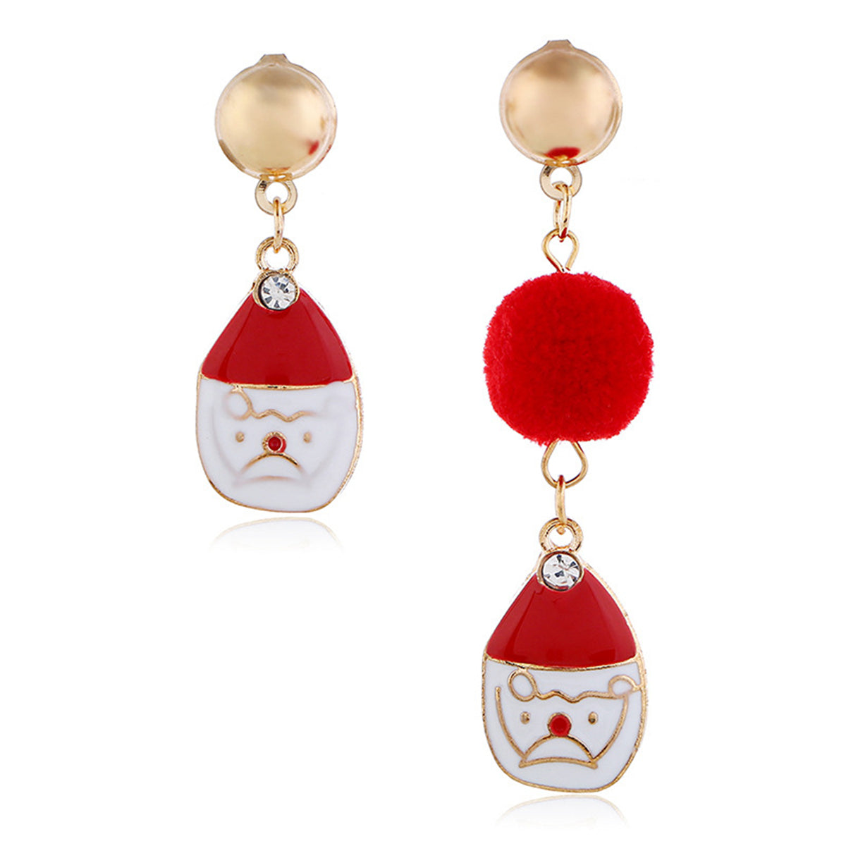 Cubic Zirconia & Red Santa Single Pom-Pom Drop Earrings