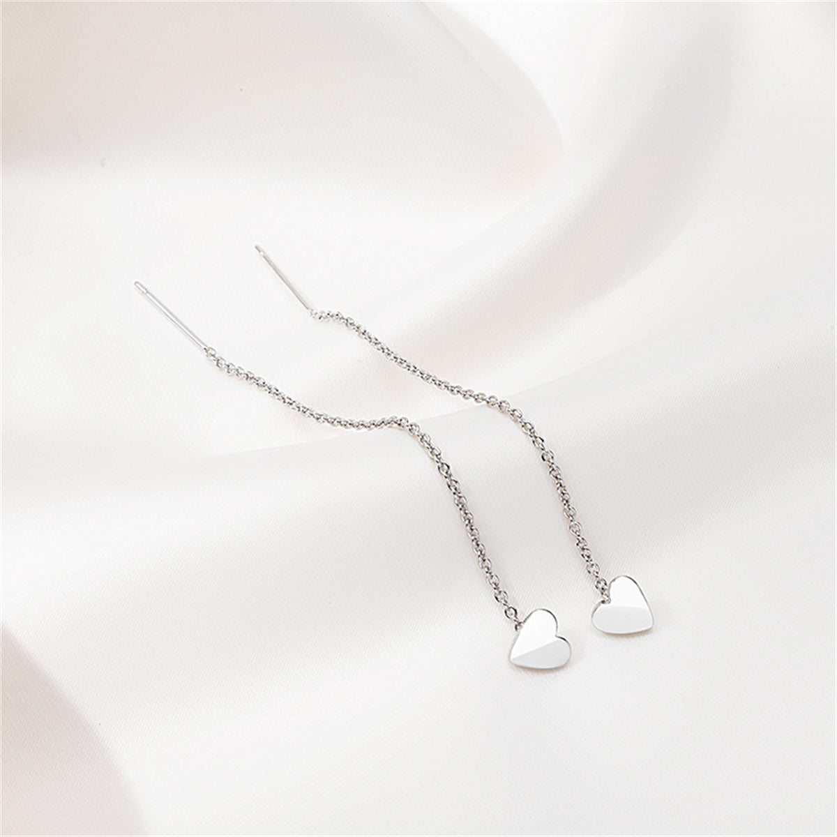 Silver-Plated Heart Threader Earrings