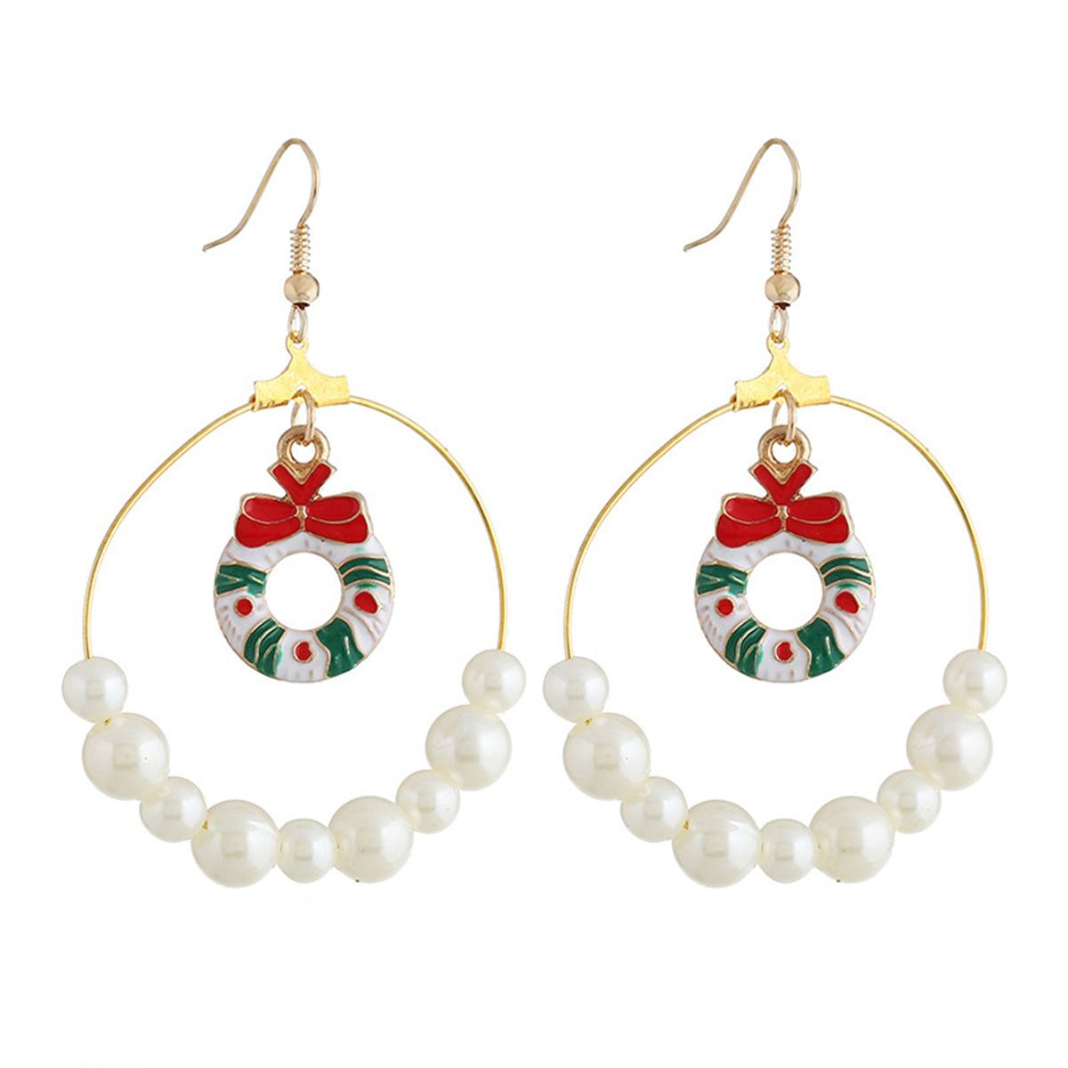 Pearl & Enamel 18K Gold-Plated Wreath Circle Drop Earrings