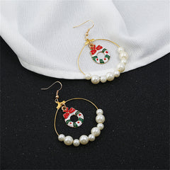 Pearl & Enamel 18K Gold-Plated Wreath Circle Drop Earrings